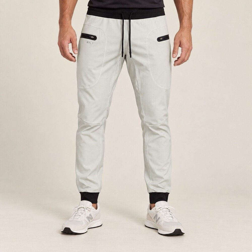 BYLT Elite+ Jogger Pants Men’s Small Bone Black Stretch Zip Pocket Athleisure